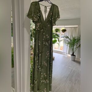 Reformation Shayla Dress — Floral Green Maxi Dress